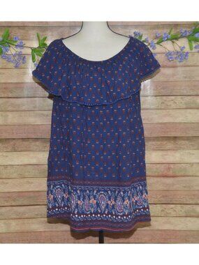Faded Glory Womens 3X Boho Blue Rayon Scoop Neck Sleeveless Pullover Top Blouse